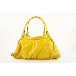 Gucci Yellow Patent Leather Abbey Tote D Ring Hobo Bag 702gks319