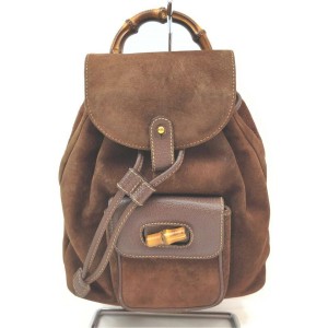 Gucci Brown Suede Mini Bamboo Backpack 863126