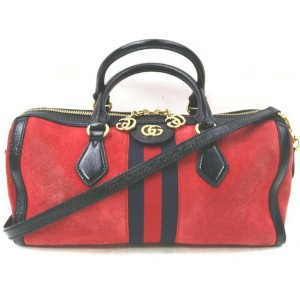Gucci Red Suede Ophidia Top Handle Boston Duffle Bag with Strap 863134