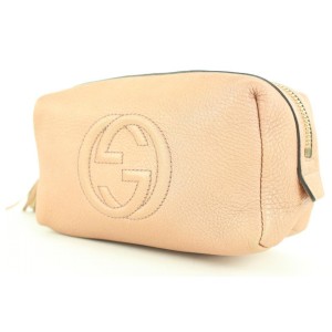 Gucci Pink Pebbled Leather Soho Cosmetic Case Make Up Pouch 25gs121