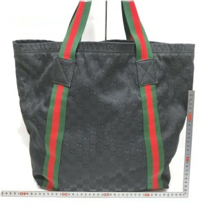 Gucci Sherry Black Monogram GG Web Shopper Tote 863211