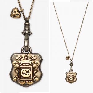Gucci Sterling Silver With Gold Finish Crest Pendant Necklace