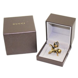 Gucci Gold Metal Flora Flower Crystal GG Pearl Ring