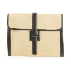 Hermès Beige Toile x Brown Leather Jige 34 Clutch GM Bag 857840