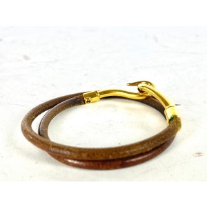 Hermès Jumbo Hook Bracelet Double Wrap Cuff Bangle Brown Gold 6herm64