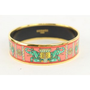 Hermès Pink x Gold Elephant Cloisonne Bangle Bracelet 930h27