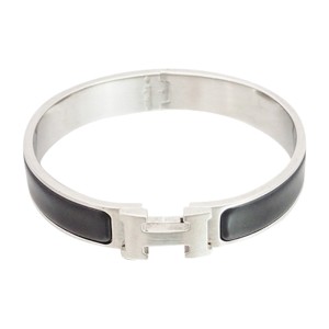 Hermes Silver Tone Metal Black Enamel Bracelet 