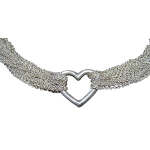 Tiffany & Co. Sterling Silver Heart Toggle Multi Chain Mesh Necklace 