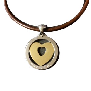 Vintage Bvlgari Bulgari White Gold Heart Pendant Leather Cord Necklace