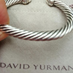 David Yurman 7mm Sterling Silver Yellow Gold Diamond Bracelet 