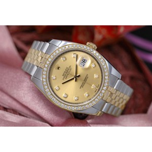 Rolex 36mm Datejust Factory Champagne Diamond Dial with Diamond Bezel Two Tone Watch Jubilee Hidden Clasp 