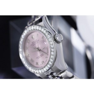 Rolex Lady-Datejust Steel Watch Pink Roman Dial Diamond Bezel Ladies Watch
