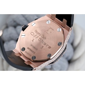 Audemars Piguet Royal Oak Offshore Chronograph Fully Diamond Rose Gold Watch Grey Dial Rubber Band