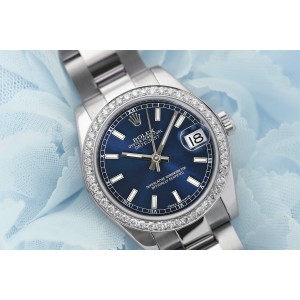 Rolex Lady-Datejust  Stainless Steel Blue Index Dial with Diamond Bezel Oyster