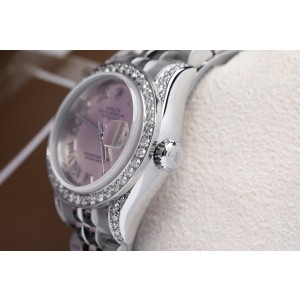 Rolex Datejust 26mm Stainless Steel Pink Roman Dial Diamond Bezel, Lugs Ladies Watch 