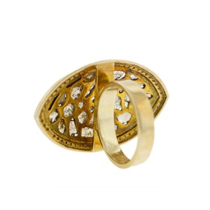 14K Yellow Gold & Sterling Silver Diamond Slice Ring