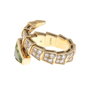 Bulgari 18k Yellow Gold Serpenti Diamond and Peridot Ring Size Small