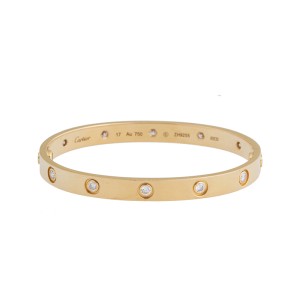 Cartier Love Bracelet 18k Yellow Gold 10 Diamonds Size 17	