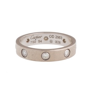 Cartier Mini Love 18K White Gold Diamond Ring Size 6.75