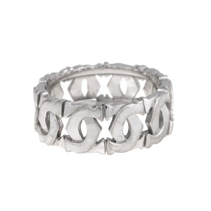 Cartier 18K White Gold C Wide Ring Size 9