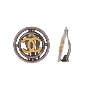 Chanel Silver and Gold-Tone CC Clip-On Earrings
