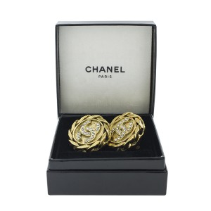 Chanel Gold and Crystal CC Earrings