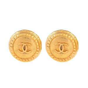 Chanel Gold Tone CC Logo Clip On Earrings