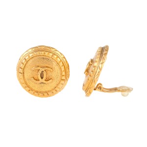 Chanel Gold Tone CC Logo Clip On Earrings