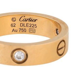 Cartier Love 18K Yellow Gold 3 Diamond Ring Size 10 