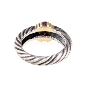  David Yurman 14k Yellow Gold and Sterling Silver Ruby Ring Size 5 