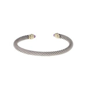 David Yurman Cable 14k Yellow Gold and Sterling Silver Amethyst Bracelet