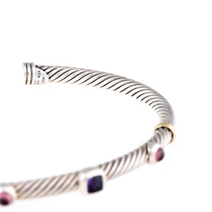 David Yurman 18K Yellow Gold and Sterling Silver Amethyst Cable Cuff Bracelet
