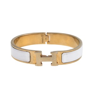 Hermes Gold Tone White Clic Clac Bracelet, Hermes
