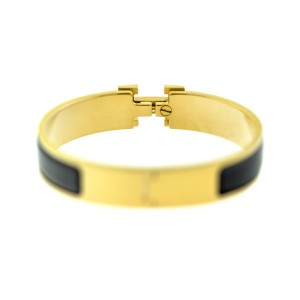 Hermes H Black Enamel Clic Clac Gold Tone Bracelet