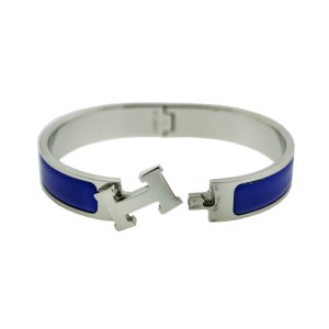 Hermes H Blue Enamel Clic Clac Bracelet