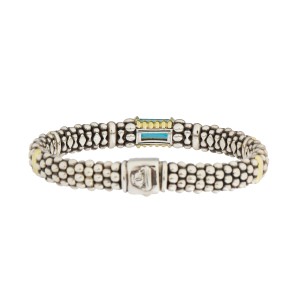 Lagos 18K Yellow Gold and Sterling Silver Caviar Blue Topaz Bracelet