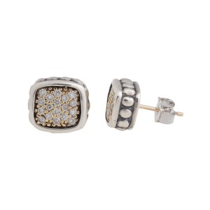 Lagos 18K Yellow Gold and Sterling Silver 0.40 Ct Cushion Shape Diamond Earrings