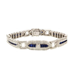 Le Vian 18k White Gold Diamond and Sapphire Vintage Style Bracelet