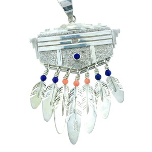 Vintage Ray Tracey Sterling Silver Lapis & Coral Pendant