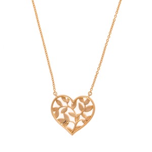 Gold Leaf Heart Rose Pendant necklace