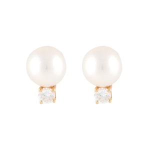 Tiffany & Co. 18K Yellow Gold Pearl and 0.10ct. Diamond Stud Earrings