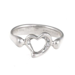 Tiffany & Co. Elsa Peretti Platinum Open Heart 0.10ct. Diamond Ring Size 5.5