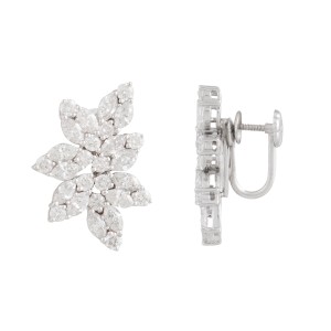 14K White Gold Diamond Cluster Non - Pierced Screwback Earrings