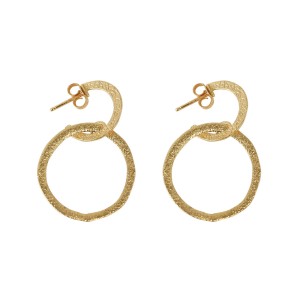 14k Hammered Yellow Gold Double Hoop Dangle Earrings