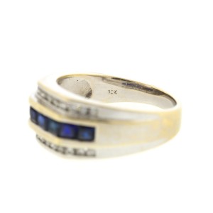10k White Gold Diamond and Sapphire Mens Ring