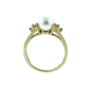 14K Yellow Gold Fresh and Water Pearl With Diamond Accent Ring 