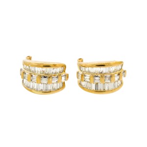 18k Yellow Gold Diamond Cluster Huggie Earrings