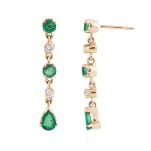 14K Rose Gold Emerald and Diamond Dangle Earrings