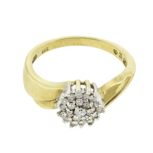 10K Yellow and White Gold Diamond Cluster Engagement Ring