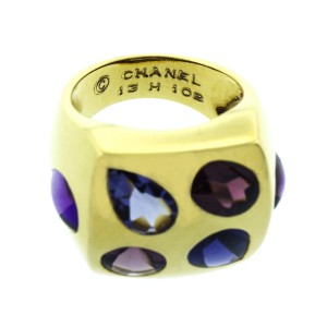 Chanel 18K Yellow Gold Color Stone Baroque Ring